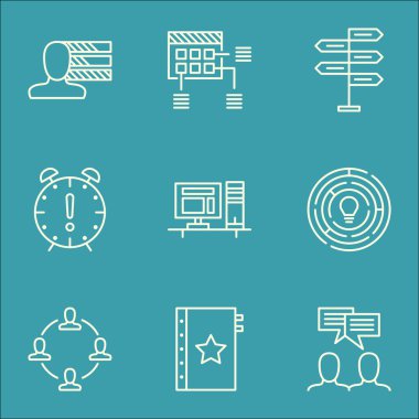 Tartışma, kişisel becerileri ve garanti konularda proje yönetimi simgeler kümesi. Düzenlenebilir vektör çizim. Yönetim, beceri ve kalite vektör simgeler içerir.