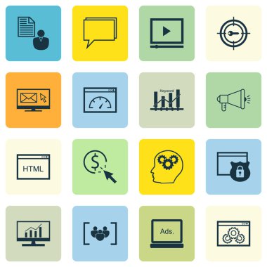 Bülten, güvenlik ve Ppc konular Seo simgeler kümesi. Düzenlenebilir vektör çizim. Dijital, görüntü ve vektör simgeler pazarlama içerir.