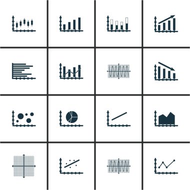 Grafikler, diyagramlar ve istatistik simgeler kümesi. Premium Kalite simgesi derleme. Simgeler, Web, uygulama ve kullanıcı arabirimi tasarımı için kullanılabilir. Vektör çizim, Eps10.