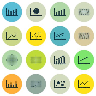 Grafikler, diyagramlar ve istatistik simgeler kümesi. Premium Kalite simgesi derleme. Simgeler, Web, uygulama ve kullanıcı arabirimi tasarımı için kullanılabilir. Vektör çizim, Eps10.