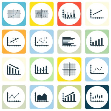 Grafikler, diyagramlar ve istatistik simgeler kümesi. Premium Kalite simgesi derleme. Simgeler, Web, uygulama ve kullanıcı arabirimi tasarımı için kullanılabilir. Vektör çizim, Eps10.