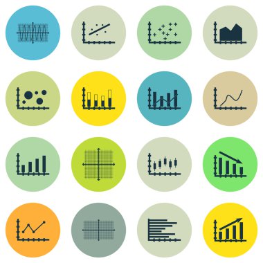 Grafikler, diyagramlar ve istatistik simgeler kümesi. Premium Kalite simgesi derleme. Simgeler, Web, uygulama ve kullanıcı arabirimi tasarımı için kullanılabilir. Vektör çizim, Eps10.