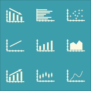 Grafikler, diyagramlar ve istatistik simgeler kümesi. Premium Kalite simgesi derleme. Simgeler, Web, uygulama ve kullanıcı arabirimi tasarımı için kullanılabilir. Vektör çizim, Eps10.
