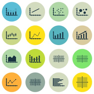 Grafikler, diyagramlar ve istatistik simgeler kümesi. Premium Kalite simgesi derleme. Simgeler, Web, uygulama ve kullanıcı arabirimi tasarımı için kullanılabilir. Vektör çizim, Eps10.