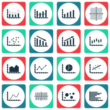 Grafikler, diyagramlar ve istatistik simgeler kümesi. Premium Kalite simgesi derleme. Simgeler, Web, uygulama ve kullanıcı arabirimi tasarımı için kullanılabilir. Vektör çizim, Eps10.