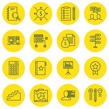 Zamanlama, yönetim kurulu ve tartışma konuları proje yönetimi simgeler kümesi. Düzenlenebilir vektör çizim. Pano, yönetim ve Office vektör simgeler içerir.