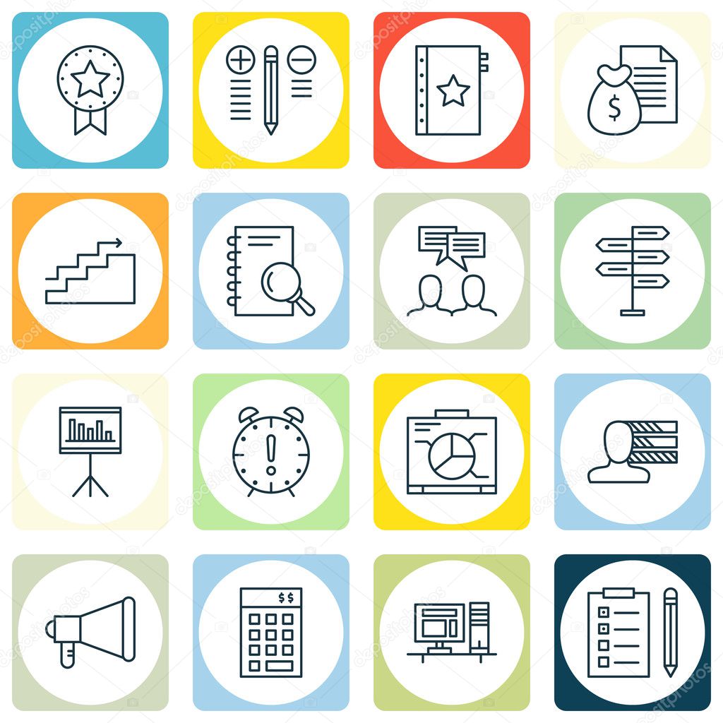 Set Of 16 Universal Editable Icons For  Topics. Includes Icons Such As Announcement, Warranty, Reminder And More.