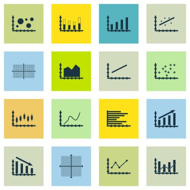 Grafikler, diyagramlar ve istatistik simgeler kümesi. Premium Kalite simgesi derleme. Simgeler, Web, uygulama ve kullanıcı arabirimi tasarımı için kullanılabilir. Vektör çizim, Eps10.