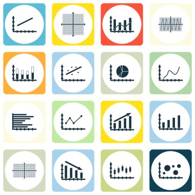 Grafikler, diyagramlar ve istatistik simgeler kümesi. Premium Kalite simgesi derleme. Simgeler, Web, uygulama ve kullanıcı arabirimi tasarımı için kullanılabilir. Vektör çizim, Eps10.