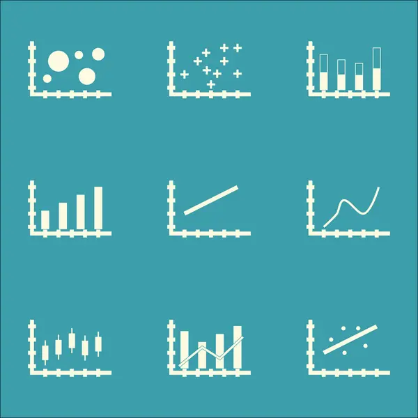 Grafikonok, diagramok és statisztikák ikonok beállítása. Prémium minőségű szimbólum gyűjtemény. Ikonok lehet használni a Web-, alkalmazás- és Ui Design. Vektoros illusztráció, Eps10. — Stock Vector