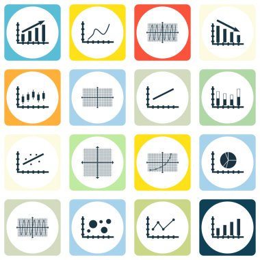 Grafikler, diyagramlar ve istatistik simgeler kümesi. Premium Kalite simgesi derleme. Simgeler, Web, uygulama ve kullanıcı arabirimi tasarımı için kullanılabilir. Vektör çizim, Eps10.