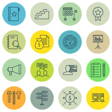 16 evrensel düzenlenebilir simgeler kümesi konular için. Tanıtımı, tartışma, büyüme ve daha fazlası gibi simgeleri içerir.