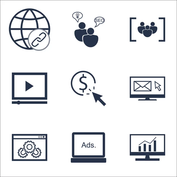 Set Of Marketing Icons On Video Player, PPC And Questionnaire Topics. Editable Vector Illustration. Includes Website, Analytics And Advertising Vector Icons. — Stock vektor