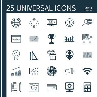 Eğitim, proje yönetimi ve insan kaynakları konularını 25 evrensel düzenlenebilir simgeler kümesi. Pc gibi simgeleri yükseltme diyagramı, medya kampanyası ve daha fazlasını içerir.