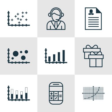 9 evrensel düzenlenebilir simgelerin istatistikleri, insan kaynakları ve Havaalanı konular için ayarlayın. Hesaplama, parçalı çubuk grafik, Dynamics ve daha fazlası gibi simgeleri içerir.