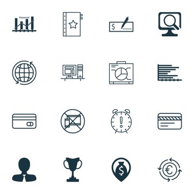 16 evrensel düzenlenebilir simgeleri bir dizi reklam, Havaalanı ve istatistik konular için. Yasak cep, Laptop, Yöneticisi ve daha fazlası gibi simgeleri içerir.