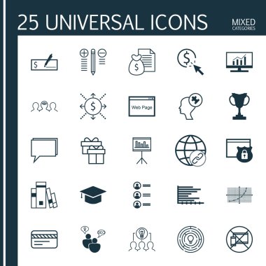 25 evrensel düzenlenebilir simgeleri bir dizi reklam, istatistik ve Havaalanı konular için. Hediye, Seo beyin fırtınası, Web sitesi ve daha fazlası gibi simgeleri içerir.