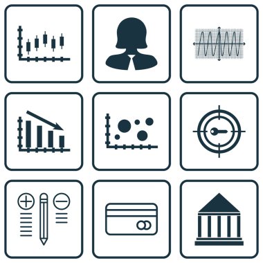 9 evrensel düzenlenebilir simgelerin eğitim, insan kaynakları ve proje yönetimi konuları için ayarlayın. Comparsion, iş kadını, borsa ve daha fazlası gibi simgeleri içerir.