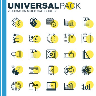 Hr, istatistik ve eğitim konuları için 25 evrensel düzenlenebilir simgeler kümesi. İş başvuruları, iş hedefi, ölçüm ve daha fazlası gibi simgeleri içerir.