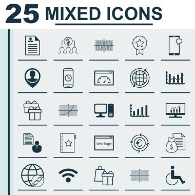 Seo, bilgisayar donanım ve insan kaynakları konular için 25 evrensel düzenlenebilir simgeler kümesi. Simgeleri içeren birlikte çalışma çözümü ve daha yukarı, kare diyagramı gibi çizgi.