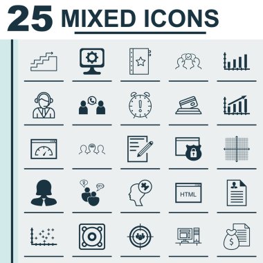 25 evrensel düzenlenebilir simgelerin okul, insan kaynakları ve iş yönetimi konuları için ayarlayın. Operatör, yükleme hızı, kar grafik ve daha fazlası gibi simgeleri içerir.