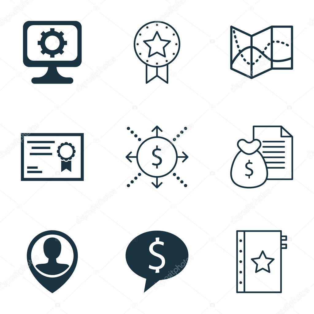 Set Of 9 Universal Editable Icons For Airport, Project Management And Education Topics. Includes Icons Such As PC, Road Map, Business Deal And More.