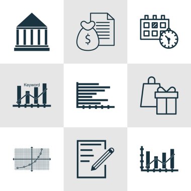 Okul, ulaşım ve istatistik konular için 9 evrensel düzenlenebilir simgeler kümesi. Simgeleri içeren grafik, anahtar kelime optimizasyonu ve daha fazla alışveriş gibi barlar.