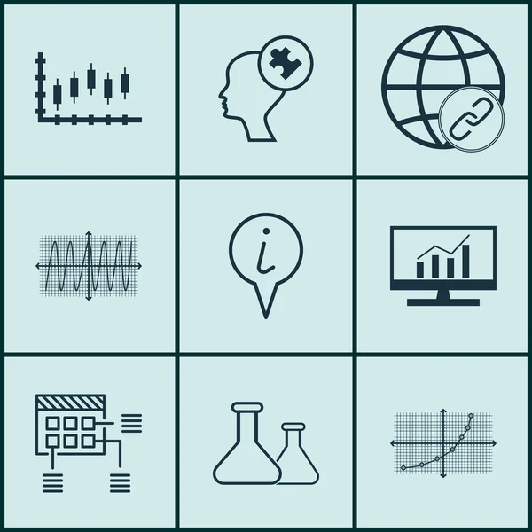 9 evrensel düzenlenebilir simgeler kümesi Seo, reklam ve istatistik konular için. Hizalamak, bilgi işaretçi, Pazar araştırması ve daha fazlası gibi simgeleri içerir. — Stok Vektör