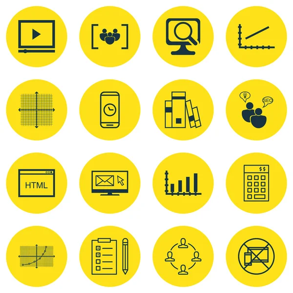 Set Of 16 Universal Editable Icons For Statistics, School And SEO Topics. Includes Icons Such As Questionnaire, Library, Collaboration And More. — Διανυσματικό Αρχείο