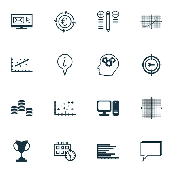 Conjunto de 16 iconos editables universales para temas de Hr, transporte y estadísticas. Incluye iconos tales como torneo, nombramiento, boletín de noticias y más . — Vector de stock
