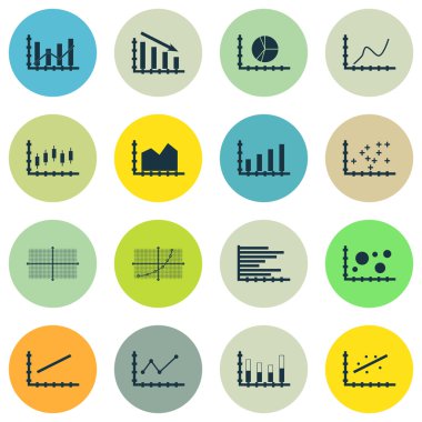 Grafikler, diyagramlar ve istatistik simgeler kümesi. Premium Kalite simgesi derleme. Simgeler, Web, uygulama ve kullanıcı arabirimi tasarımı için kullanılabilir. Vektör çizim, Eps10.
