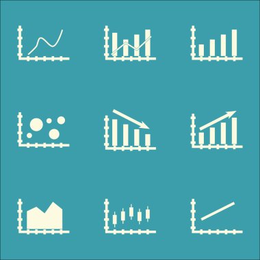 Grafikler, diyagramlar ve istatistik simgeler kümesi. Premium Kalite simgesi derleme. Simgeler, Web, uygulama ve kullanıcı arabirimi tasarımı için kullanılabilir. Vektör çizim, Eps10.