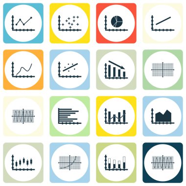 Grafikler, diyagramlar ve istatistik simgeler kümesi. Premium Kalite simgesi derleme. Simgeler, Web, uygulama ve kullanıcı arabirimi tasarımı için kullanılabilir. Vektör çizim, Eps10.