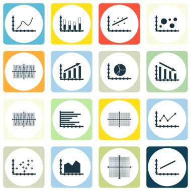 Grafikler, diyagramlar ve istatistik simgeler kümesi. Premium Kalite simgesi derleme. Simgeler, Web, uygulama ve kullanıcı arabirimi tasarımı için kullanılabilir. Vektör çizim, Eps10.