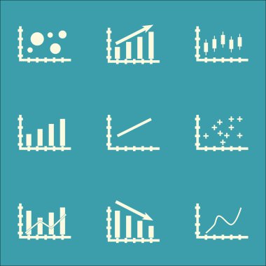 Grafikler, diyagramlar ve istatistik simgeler kümesi. Premium Kalite simgesi derleme. Simgeler, Web, uygulama ve kullanıcı arabirimi tasarımı için kullanılabilir. Vektör çizim, Eps10.