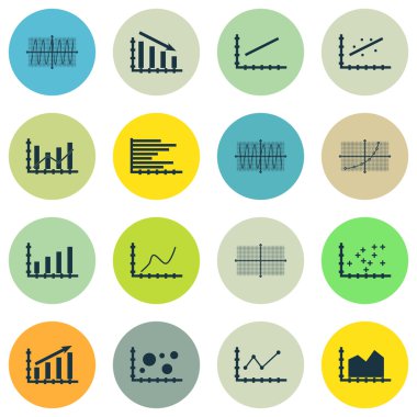Grafikler, diyagramlar ve istatistik simgeler kümesi. Premium Kalite simgesi derleme. Simgeler, Web, uygulama ve kullanıcı arabirimi tasarımı için kullanılabilir. Vektör çizim, Eps10.