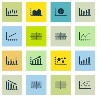 Grafikler, diyagramlar ve istatistik simgeler kümesi. Premium Kalite simgesi derleme. Simgeler, Web, uygulama ve kullanıcı arabirimi tasarımı için kullanılabilir. Vektör çizim, Eps10.