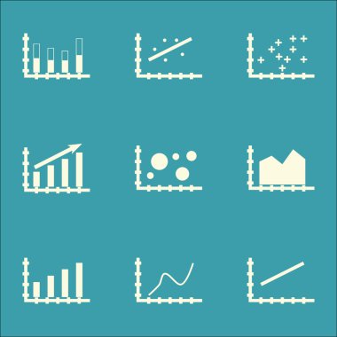 Grafikler, diyagramlar ve istatistik simgeler kümesi. Premium Kalite simgesi derleme. Simgeler, Web, uygulama ve kullanıcı arabirimi tasarımı için kullanılabilir. Vektör çizim, Eps10.