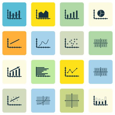 Grafikler, diyagramlar ve istatistik simgeler kümesi. Premium Kalite simgesi derleme. Simgeler, Web, uygulama ve kullanıcı arabirimi tasarımı için kullanılabilir. Vektör çizim, Eps10.