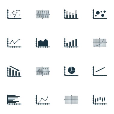 Grafikler, diyagramlar ve istatistik simgeler kümesi. Premium Kalite simgesi derleme. Simgeler, Web, uygulama ve kullanıcı arabirimi tasarımı için kullanılabilir. Vektör çizim, Eps10.