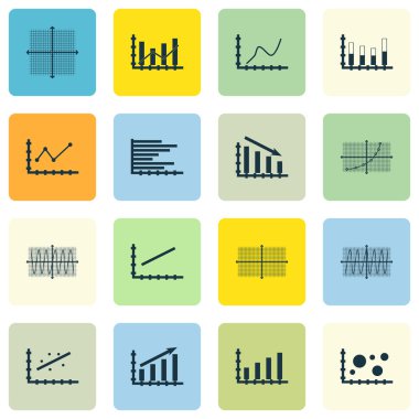 Grafikler, diyagramlar ve istatistik simgeler kümesi. Premium Kalite simgesi derleme. Simgeler, Web, uygulama ve kullanıcı arabirimi tasarımı için kullanılabilir. Vektör çizim, Eps10.