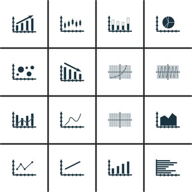 Grafikler, diyagramlar ve istatistik simgeler kümesi. Premium Kalite simgesi derleme. Simgeler, Web, uygulama ve kullanıcı arabirimi tasarımı için kullanılabilir. Vektör çizim, Eps10.