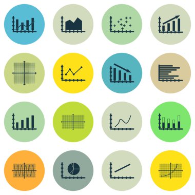Grafikler, diyagramlar ve istatistik simgeler kümesi. Premium Kalite simgesi derleme. Simgeler, Web, uygulama ve kullanıcı arabirimi tasarımı için kullanılabilir. Vektör çizim, Eps10.