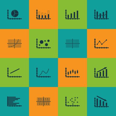 Grafikler, diyagramlar ve istatistik simgeler kümesi. Premium Kalite simgesi derleme. Simgeler, Web, uygulama ve kullanıcı arabirimi tasarımı için kullanılabilir. Vektör çizim, Eps10.