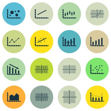 Grafikler, diyagramlar ve istatistik simgeler kümesi. Premium Kalite simgesi derleme. Simgeler, Web, uygulama ve kullanıcı arabirimi tasarımı için kullanılabilir. Vektör çizim, Eps10.