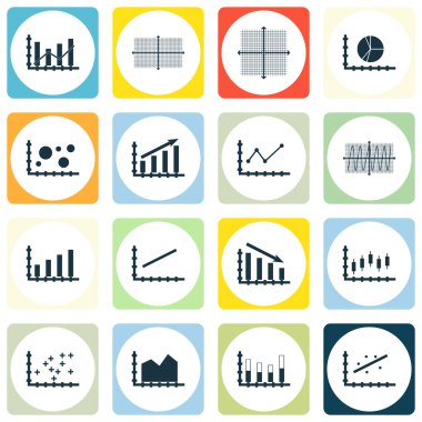 Grafikler, diyagramlar ve istatistik simgeler kümesi. Premium Kalite simgesi derleme. Simgeler, Web, uygulama ve kullanıcı arabirimi tasarımı için kullanılabilir. Vektör çizim, Eps10.