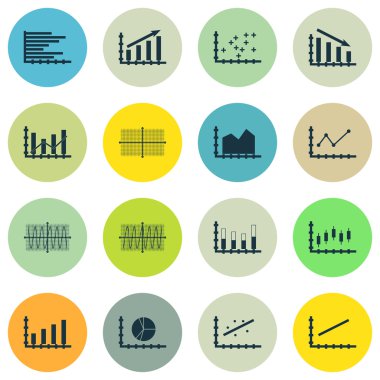 Grafikler, diyagramlar ve istatistik simgeler kümesi. Premium Kalite simgesi derleme. Simgeler, Web, uygulama ve kullanıcı arabirimi tasarımı için kullanılabilir. Vektör çizim, Eps10.
