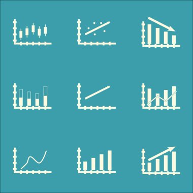 Grafikler, diyagramlar ve istatistik simgeler kümesi. Premium Kalite simgesi derleme. Simgeler, Web, uygulama ve kullanıcı arabirimi tasarımı için kullanılabilir. Vektör çizim, Eps10.
