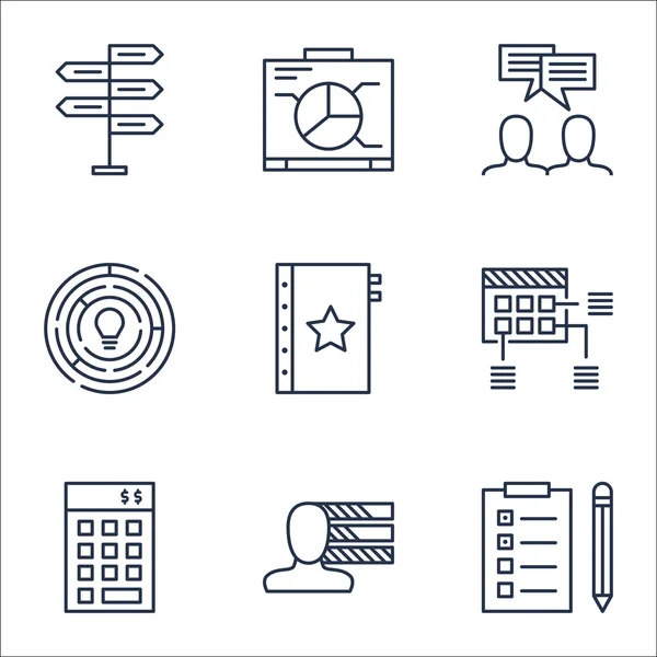 Set van Project Management iconen op herinnering, bestuur en garantie onderwerpen. Bewerkbare vectorillustratie. Omvat lijst, vork en kwaliteit Vector Icons. — Stockvector