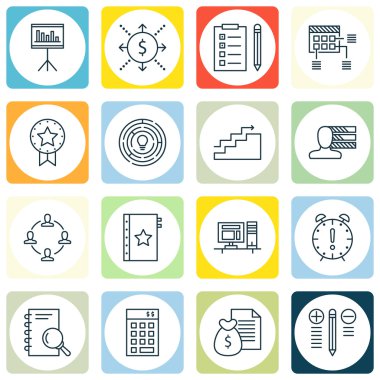 Karar verme, büyüme ve uyarı mektubu konular üzerinde proje yönetimi simgeler kümesi. Düzenlenebilir vektör çizim. Nakit, içerir gelir ve Ödülü vektör simgeleri.